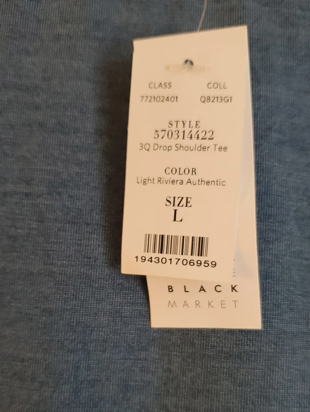 White House Black Market Washed Light Blue Scoop Neck Top Sz L - Picture 4 of 5